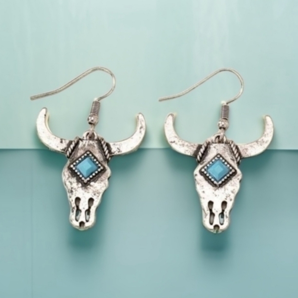 BOSTON PROPER ANTIQUED BULL TURQUOISE EARRINGS 2